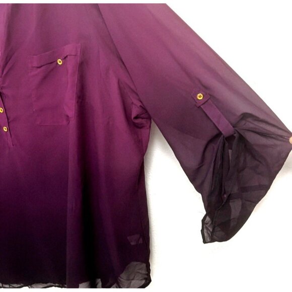 db established 1962 Purple Ombré Chiffon Blouse With Tank Roll Tab Sleeves 3X - Picture 5 of 12